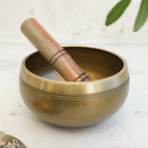 Large Solid Brass Singing Bowl with Wooden Beater Mallet