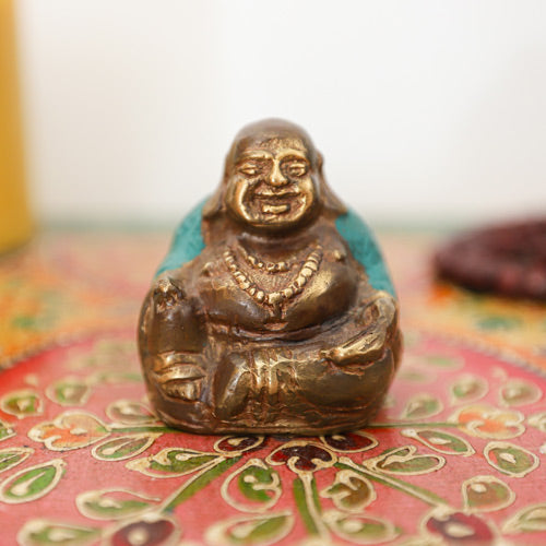 Front view of a Bronze Laughing Buddha Statue