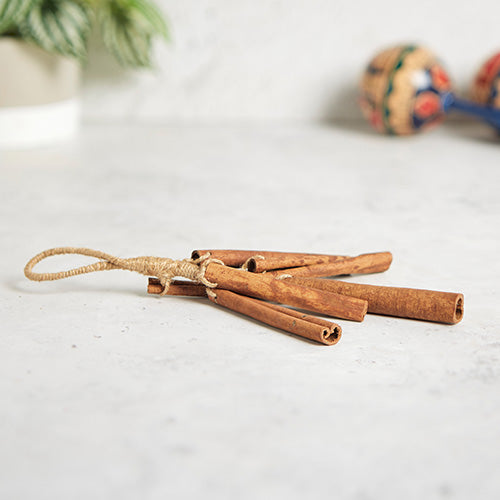 cluster of cinnamon sticks on jute handle 