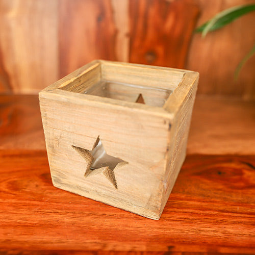 Wooden candle holder box with star design