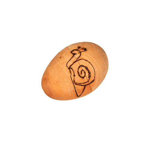 large wooden egg with snail design