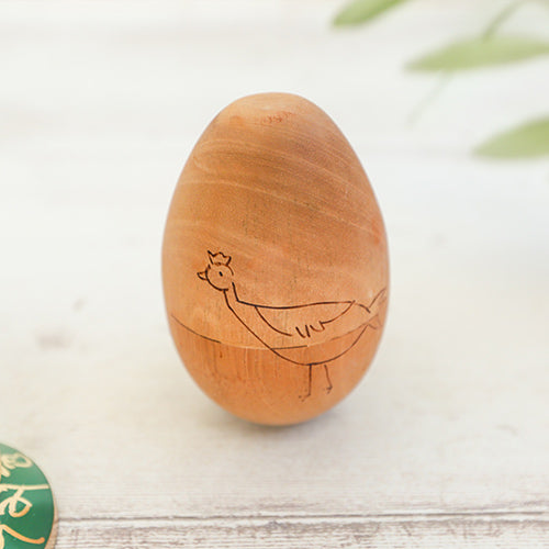 Indonesian Jati Egg Shaker with Painted Bird