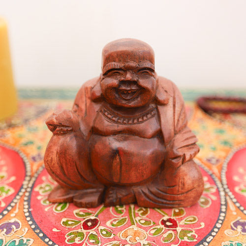 Wooden laughing Buddha figurine, religious ornament