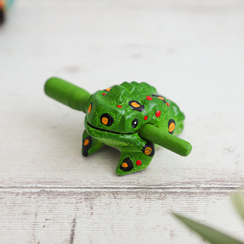 Front Solid Wooden Green Frog Made In Thailand