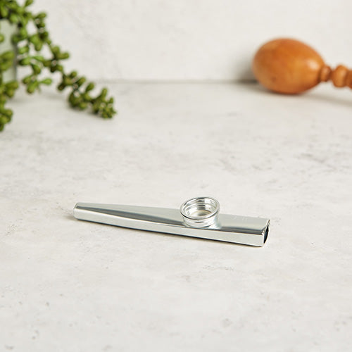 Silver Metal Kazoo Flute Whistle on White Background