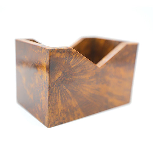 The side of a thuya wood business card holder 