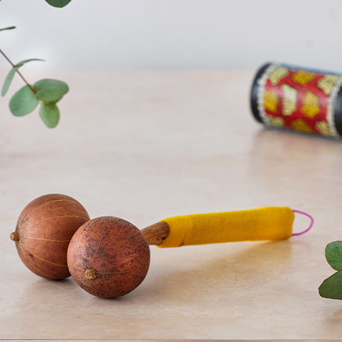 yellow handle double gourd shaker