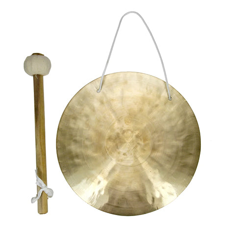 Front of Brass Chinese Gong with Beater Mallet 