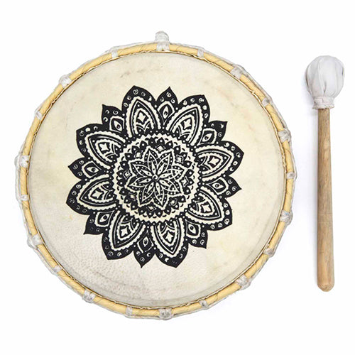 Mandala shamanic drum with wooden beater