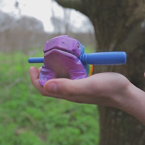 Rainbow-Coloured Hand-Painted Pelangi Frog Guiro Sound Demonstration from Thailand