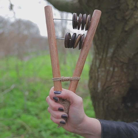 Wooden Coconut Discs Catapult Shaker Sound Demonstration