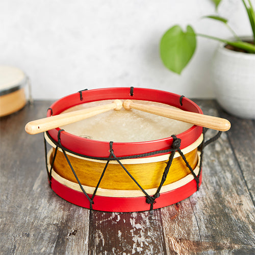 Handmade solid wood red and orange stripe marching drum with beaters