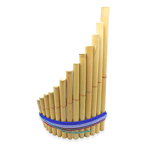 Peruvian bamboo panpipes Siku design with blue ribbon