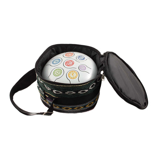 Chakra handpan drum with intricate design in Gheri bag case