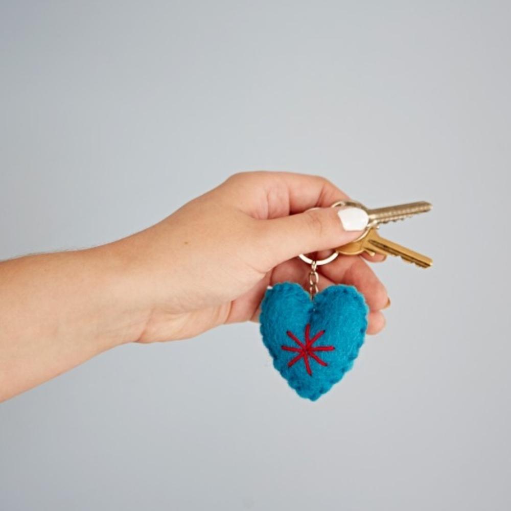 blue and red felt keyring