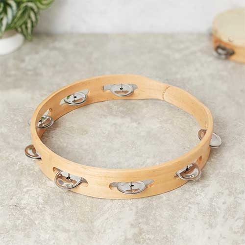 10" Solid wood tambourine with metal bells